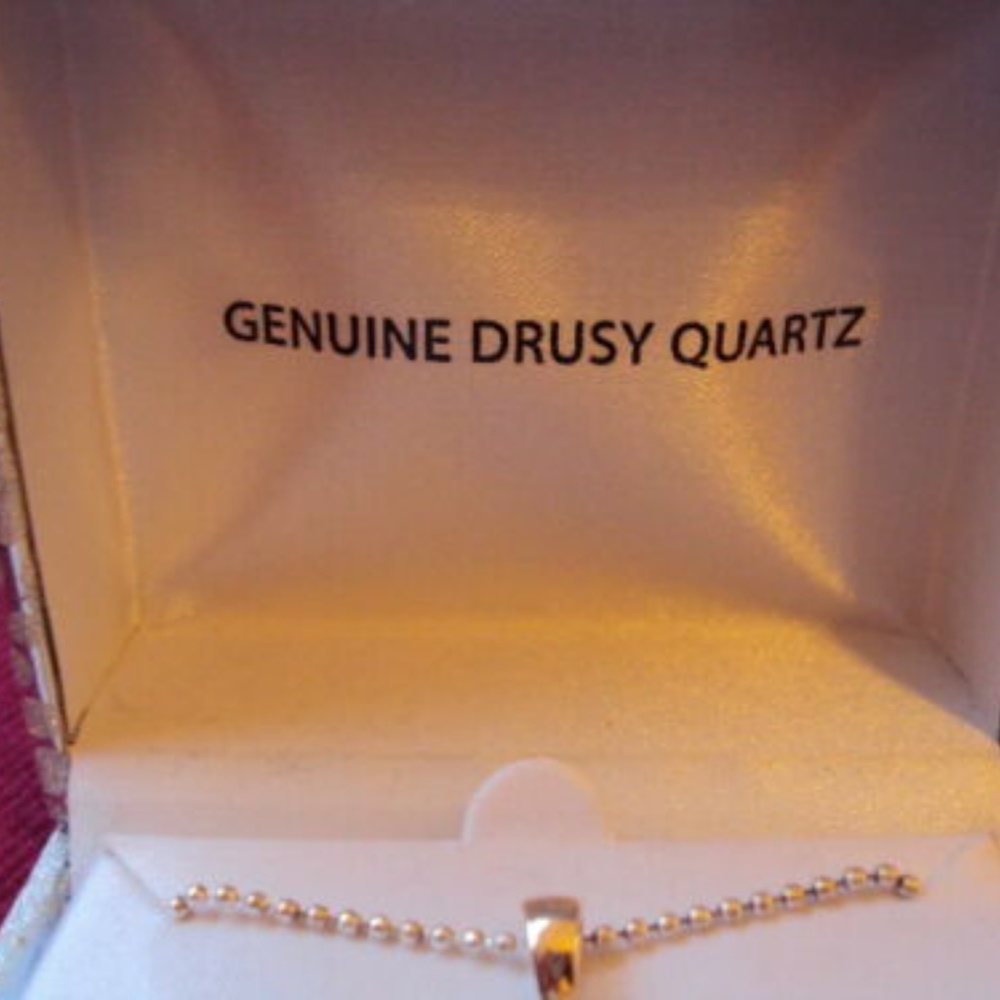 Genuine Drusy Quartz Silver Necklace NWT - Picture 5 of 7